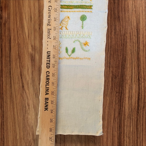 Handmade Vintage 70's Needlepoint Sampler Green, Brown and Orange Wall Hanging - Picture 7 of 9